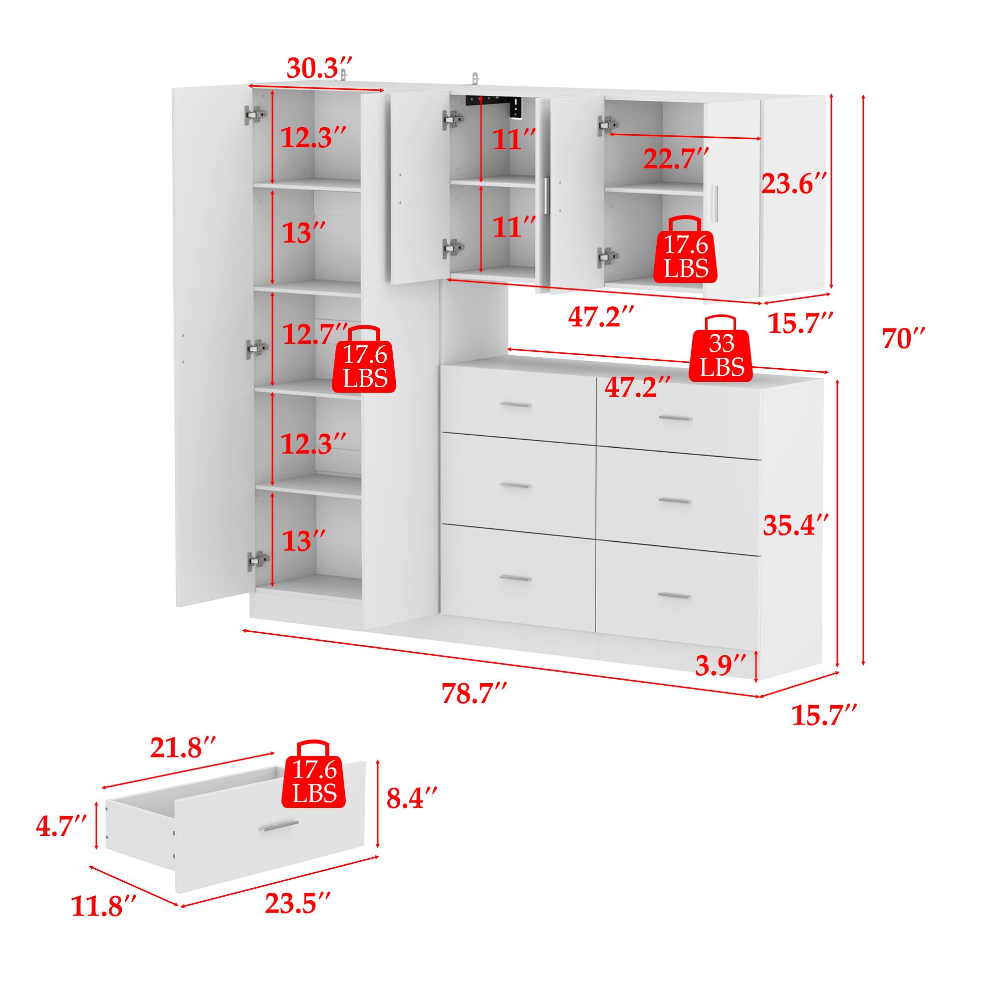 - 30.3"
- 12.3"
- 13"
- 12.7"
- 17.6 LBS
- 12.3"
- 13"
- 22.7"
- 17.6 LBS
- 23.6"
- 15.7"
- 33 LBS
- 47.2"
- 47.2"
- 35.4"
- 4.7"
- 21.8"
- 17.6 LBS
- 78.7"
- 8.4"
- 3.9"
- 15.7"
- 11.8"
- 23.5"
- 70"
- 23.5"