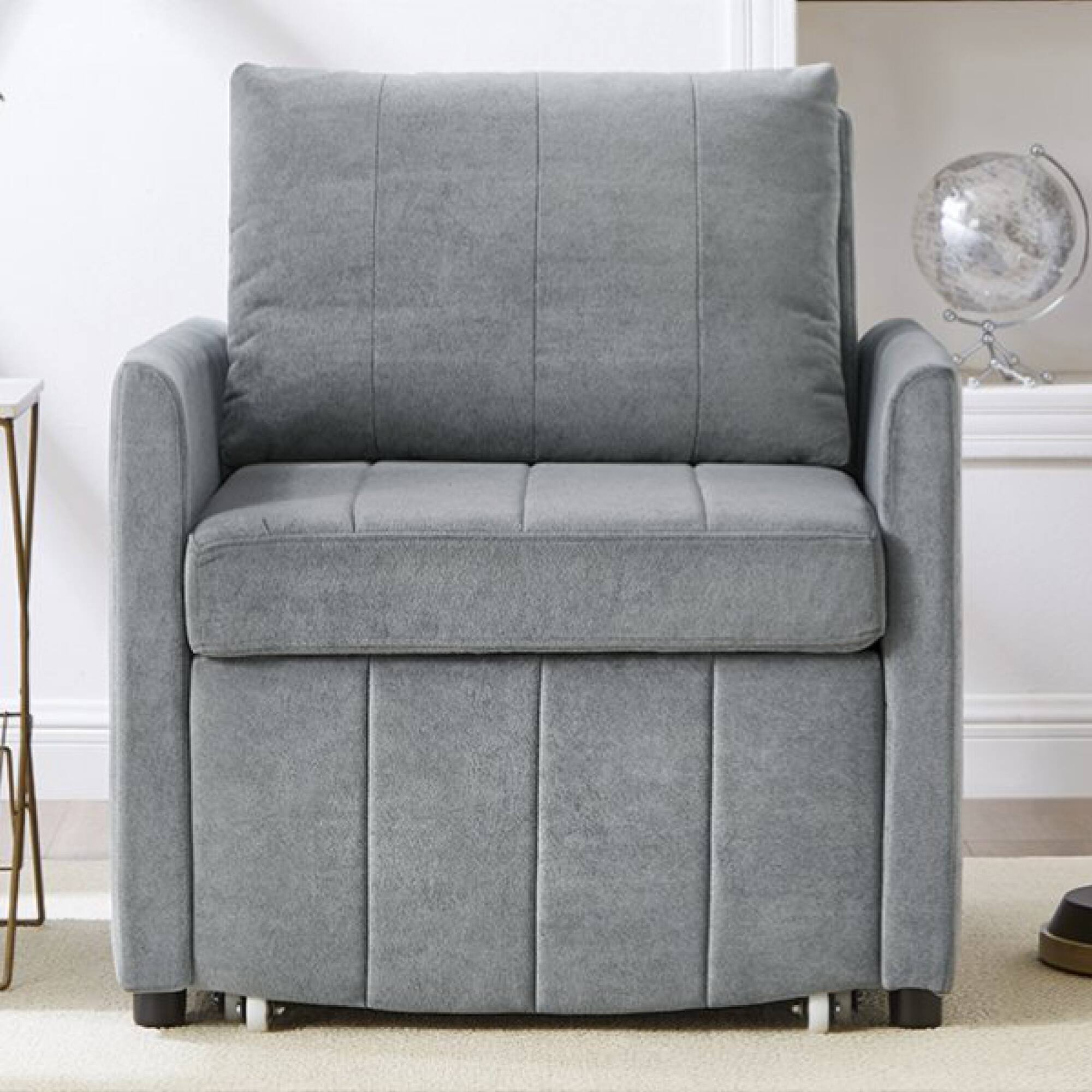 Left. GOODSILO - Convertible Sleeper Sofa with Adjustable Backrest and Storage, Upholstered in Soft Chenille Fabric - Grey.