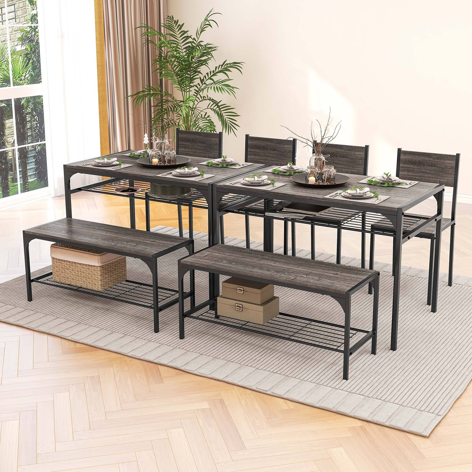 Alt View 12. Costway - 4 PCS Dinette Set for Small Place Breakfast Nook Modern Dining Table with 2 Chairs Grey - Grey Oak and Black.