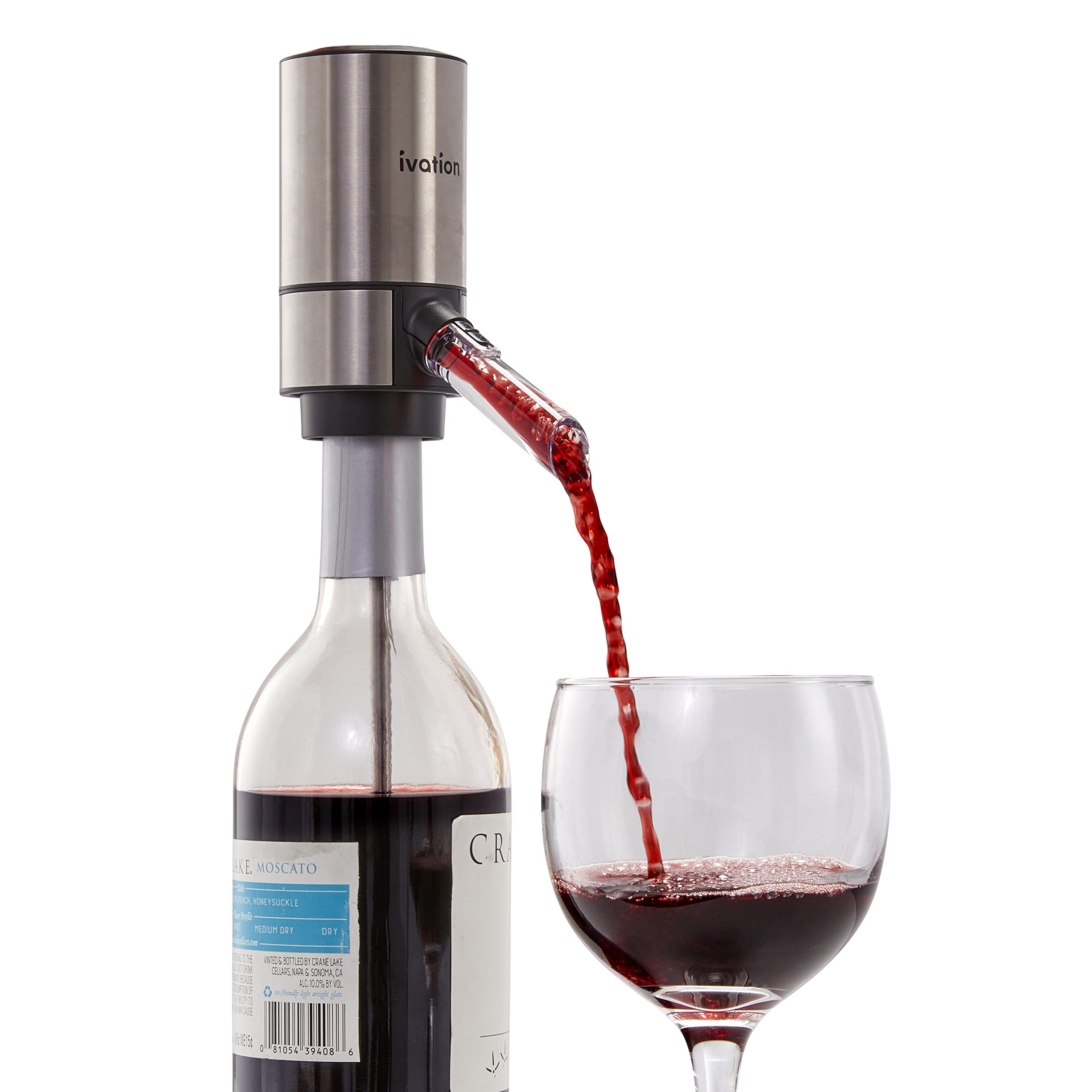 Ivation - Wine Aerator & Wine Dispenser with Extension Rod, Battery-Operated Wine Aerator Pourer Spout - Black
