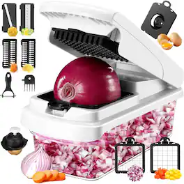 PARKER SLATER - 12-in-1 Vegetable Chopper with 7 Blades, Multifunctional Food Cutter for Salad, Onion, Garlic, and More - White