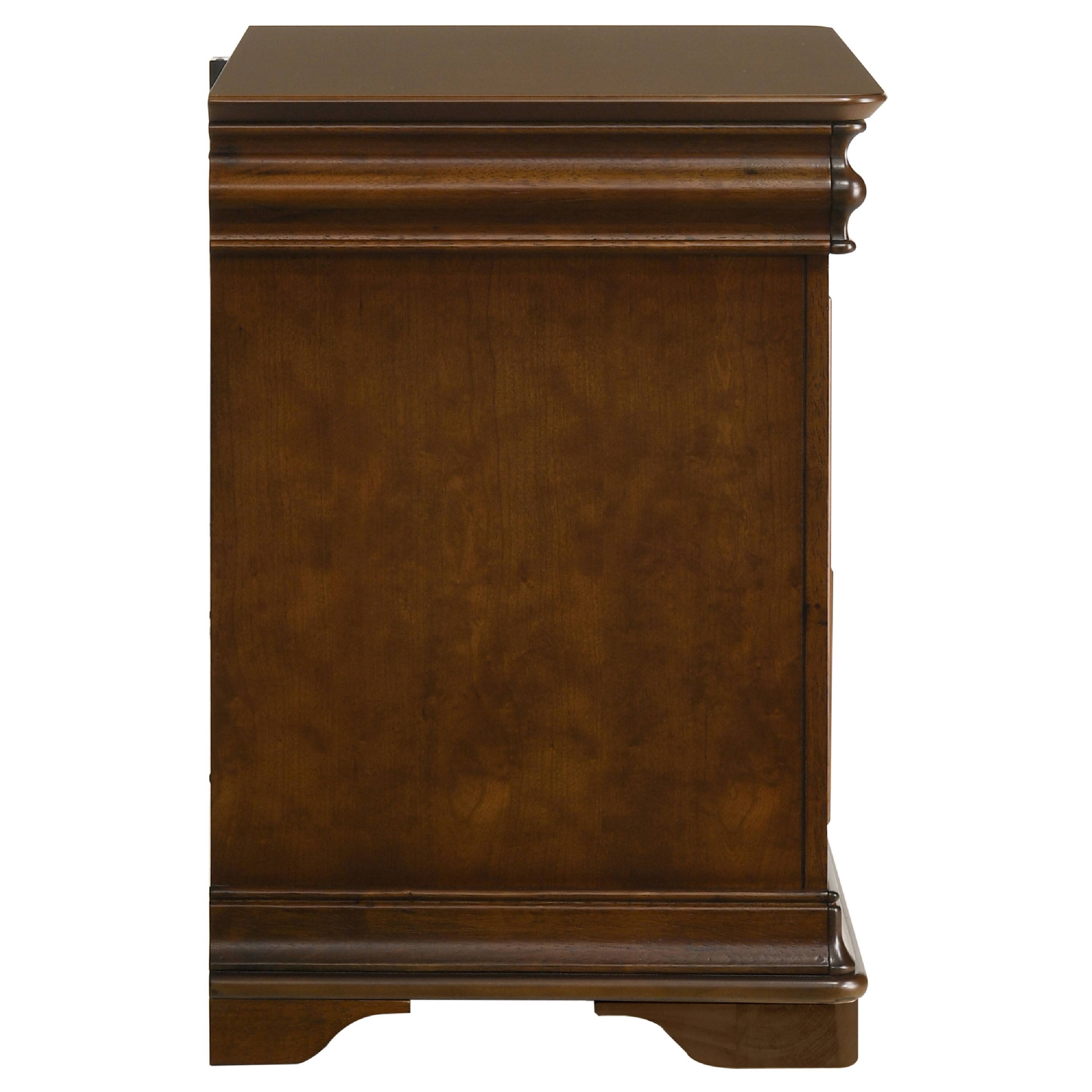 Alt View 5. Manhattan Lane - Gravis Nightstand with 3 Drawers, Crown Moldings, 28 Inch - Cherry Brown.