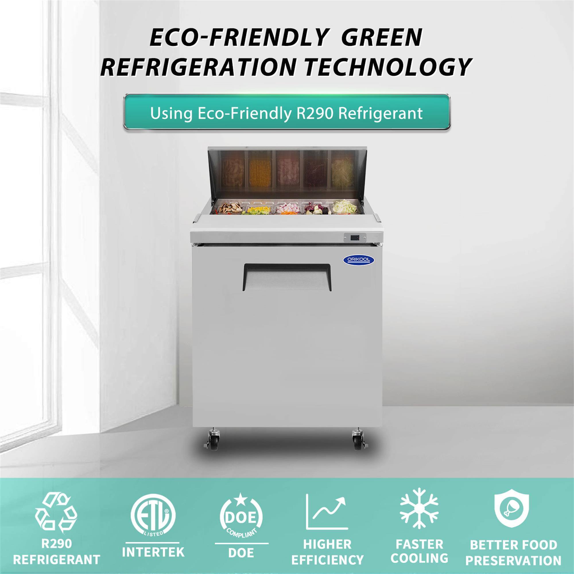 ECO-FRIENDLY GREEN REFRIGERATION TECHNOLOGY  
Using Eco-Friendly R290 Refrigerant  

R290 REFRIGERANT  
INTERTEK LISTED  
DOE COMPLIANT  

HIGHER EFFICIENCY  
FASTER COOLING  
BETTER FOOD PRESERVATION