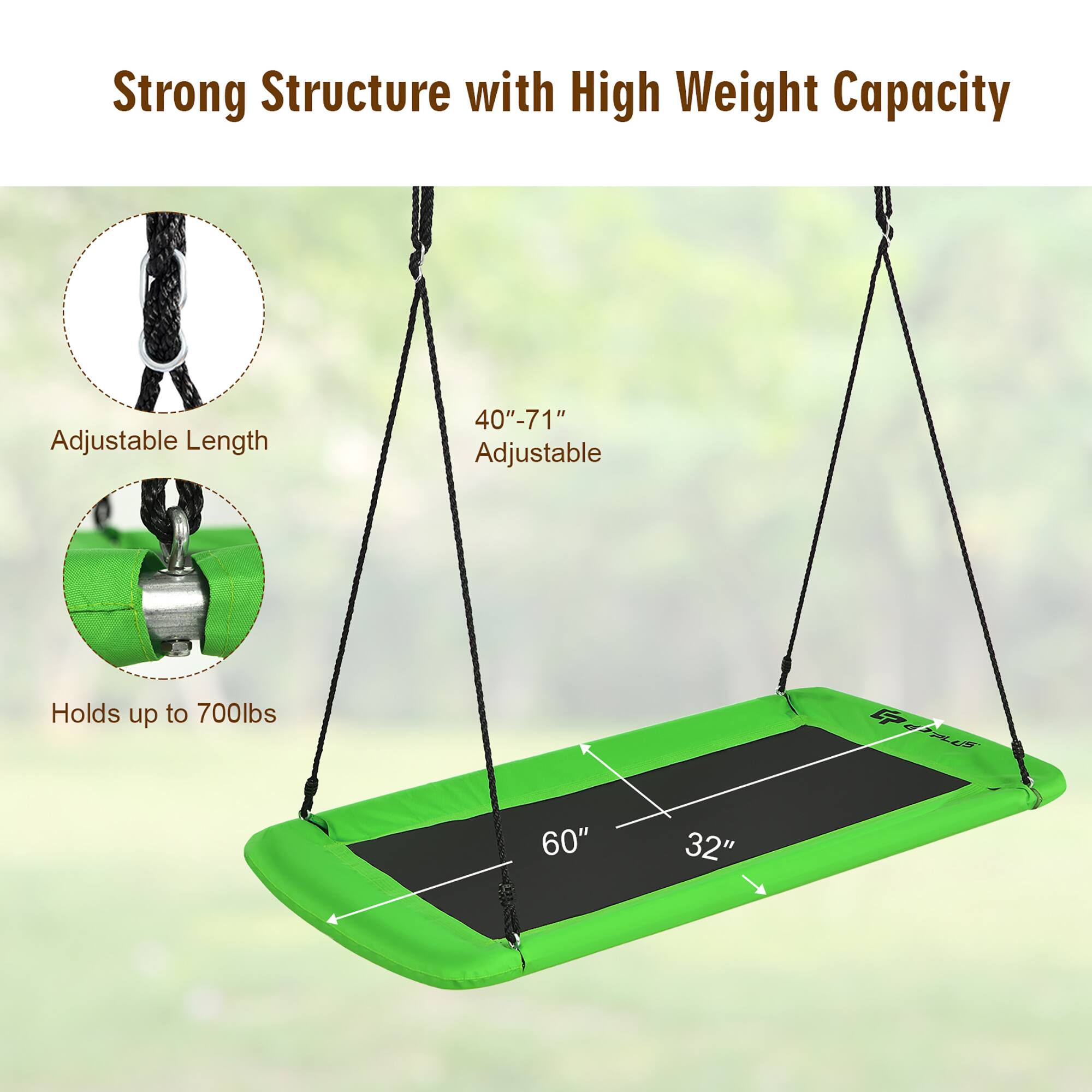 Strong Structure with High Weight Capacity

- Adjustable Length: 40" - 71"
- Holds up to 700lbs
- Dimensions: 60" x 32"