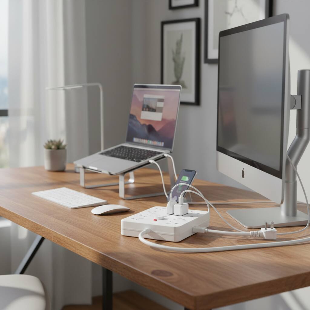 Alt View 1. Dazzed Corner - 5FT Surge Protector, 8 Outlets & 6 USB Ports (2 USB-C), Flat Plug - White.