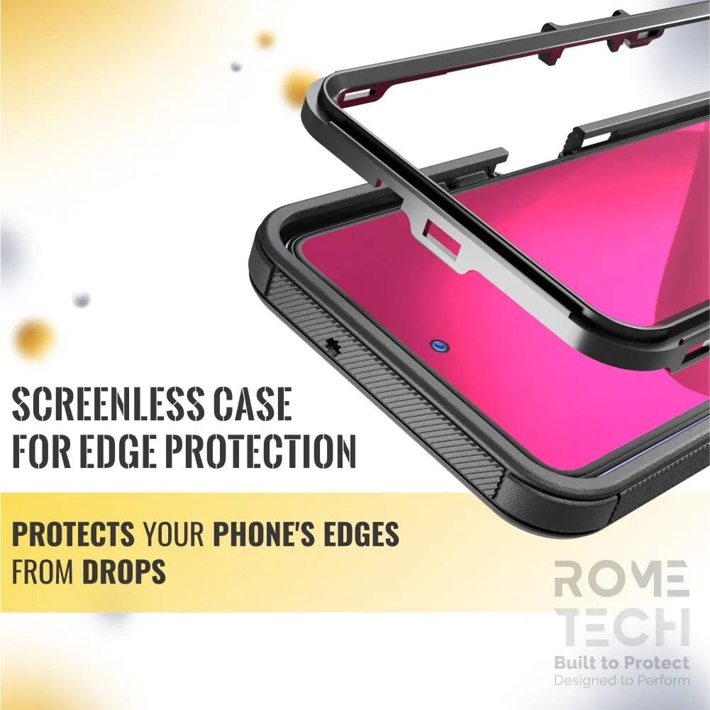 SCREENLESS CASE FOR EDGE PROTECTION  
PROTECTS YOUR PHONE'S EDGES FROM DROPS  

ROME TECH  
Built to Protect  
Designed to Perform