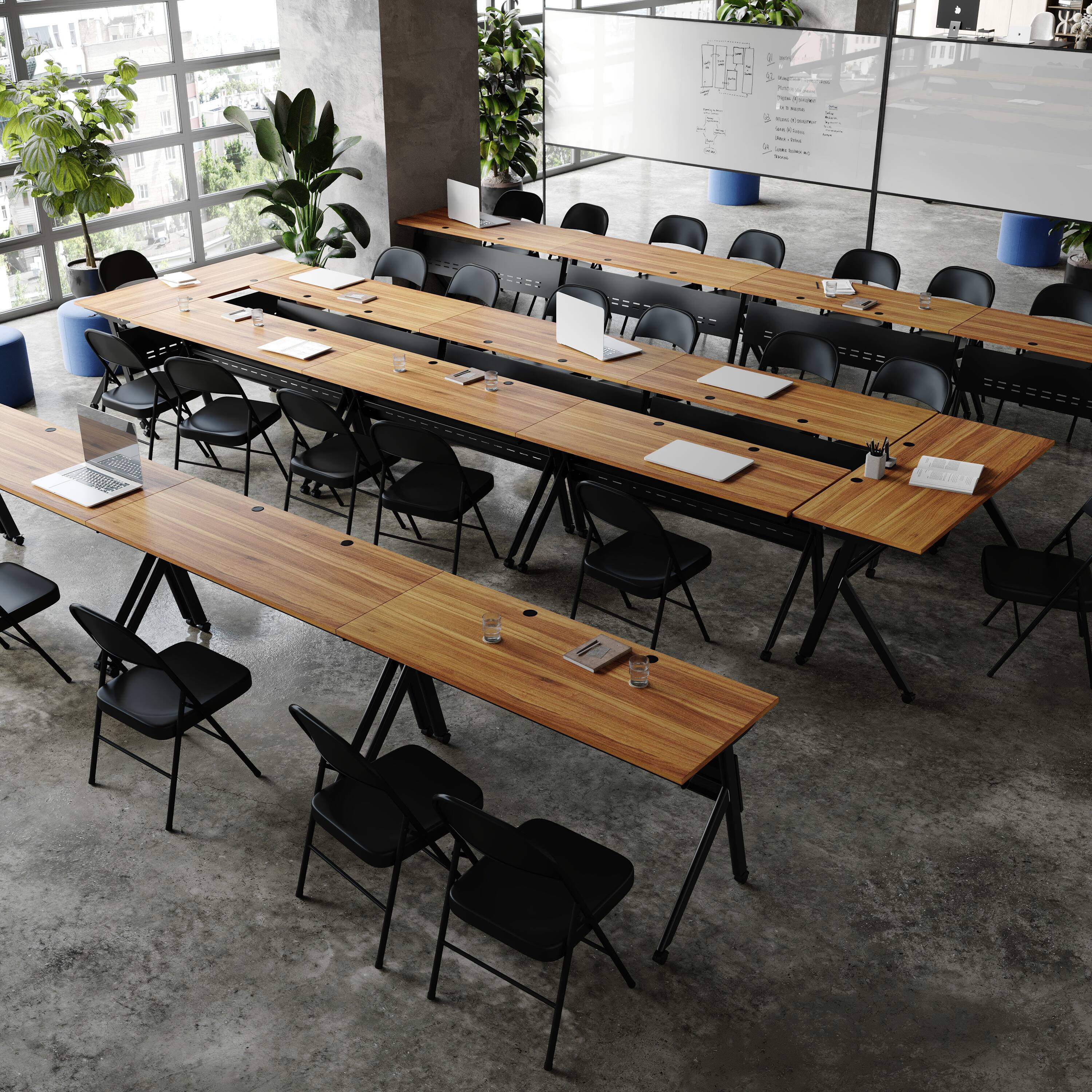 Alt View 3. Flash Furniture - Davis Commercial Grade 60" x 24" Heavy-Duty Nesting Flip Training Table with Y-Legs, Modesty Panel, 1" Thick Walnut Tabl - Brown.