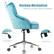 The image features a blue chair with a rocking mechanism that allows the user to lean back for relaxation. The chair also has a lock-free tilt adjustment and a tension control, providing comfort and customization options for the user.