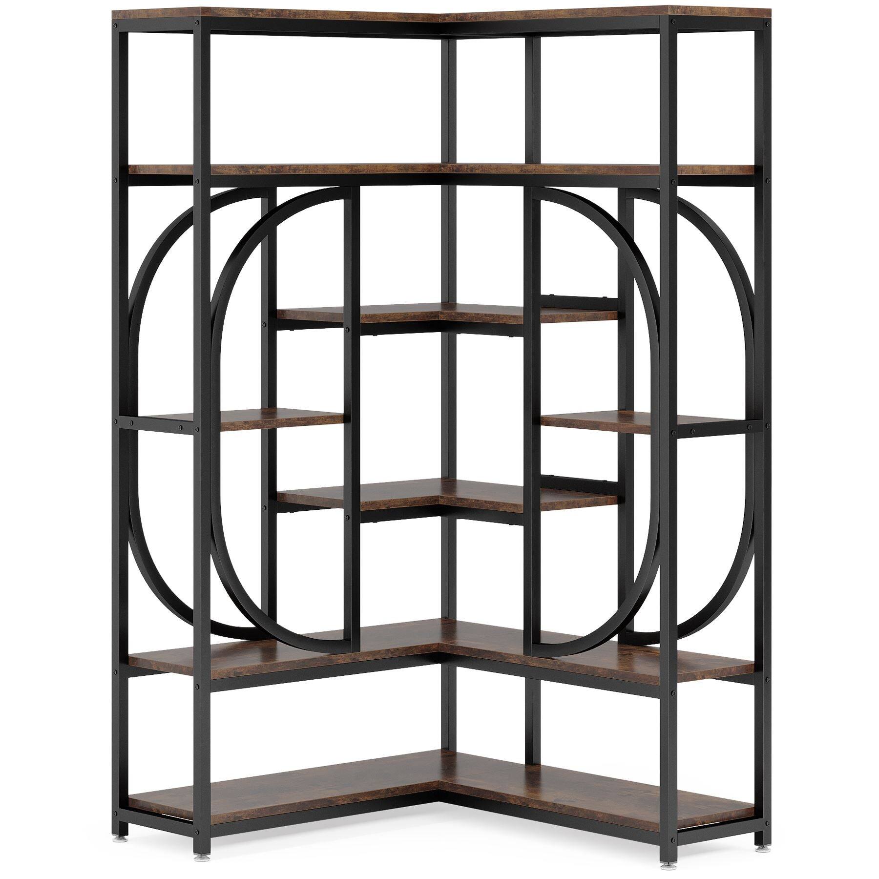 Alt View 4. Tribesigns - Corner Bookshelf with Engineered Wood Construction and Metal Frame for Books, Decor and Everyday Organization - Brown.