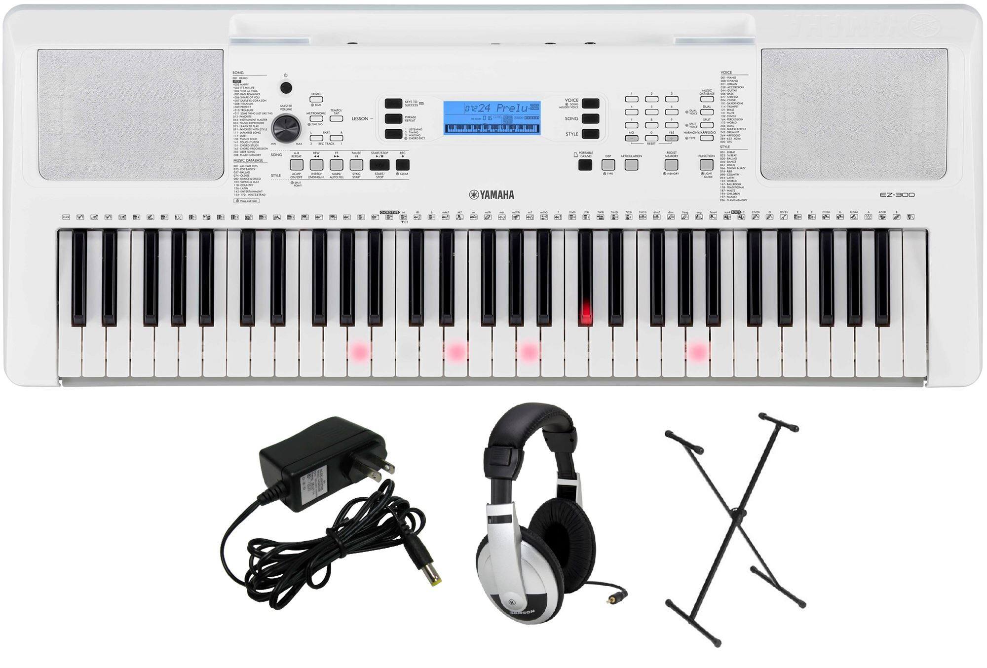 Front. Yamaha - EZ-300 PKS 61-Key Keyboard Pack with X-Stand, AC Adapter, and Headphones - Black.