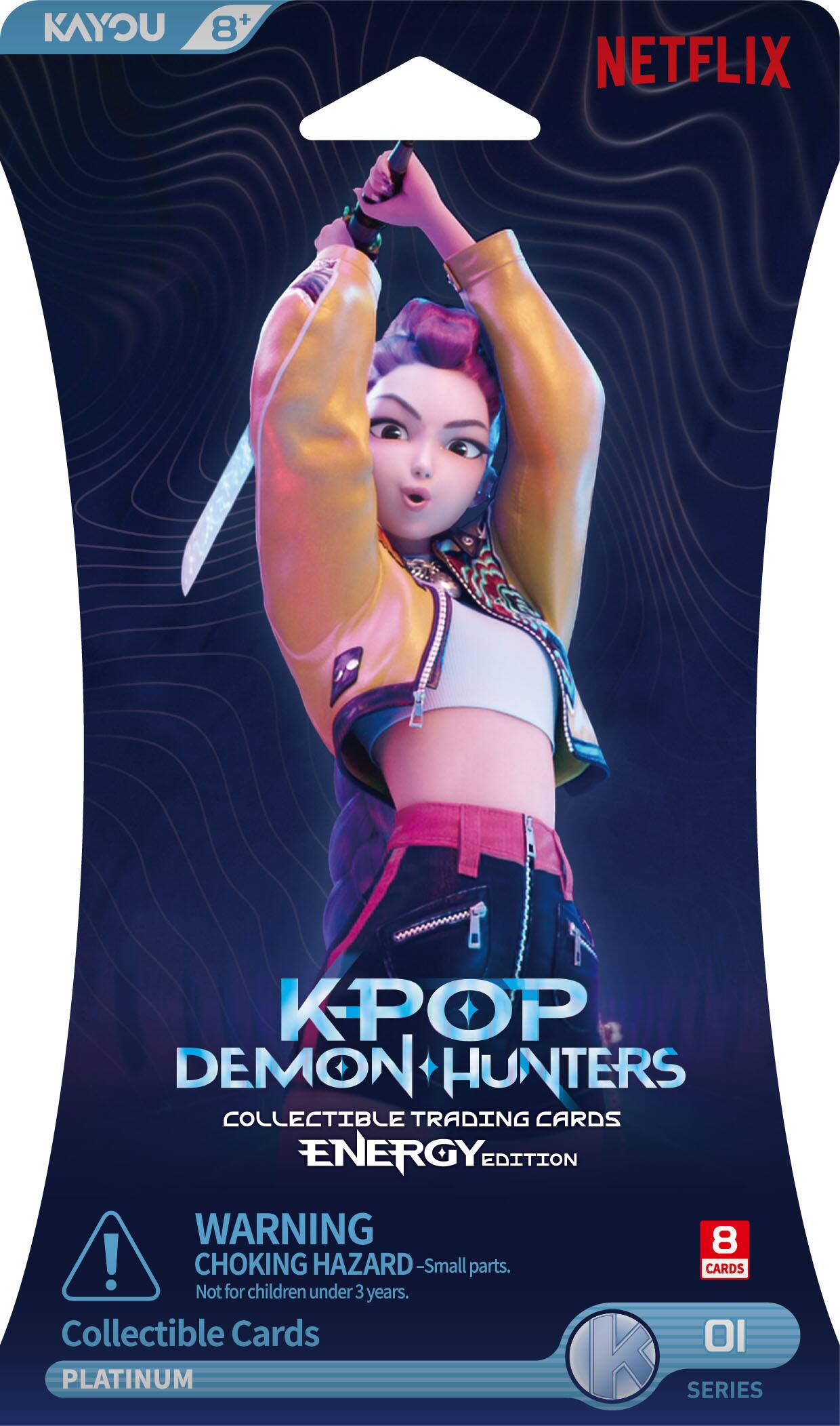 KAYOU 8+ NETFLIX KPOP DEMON HUNTERS COLLECTIBLE TRADING CARDS ENERGY EDITION

WARNING: CHOKING HAZARD - Small parts. Not for children under 3 years.

Collectible Cards

PLATINUM K SERIES

8 CARDS