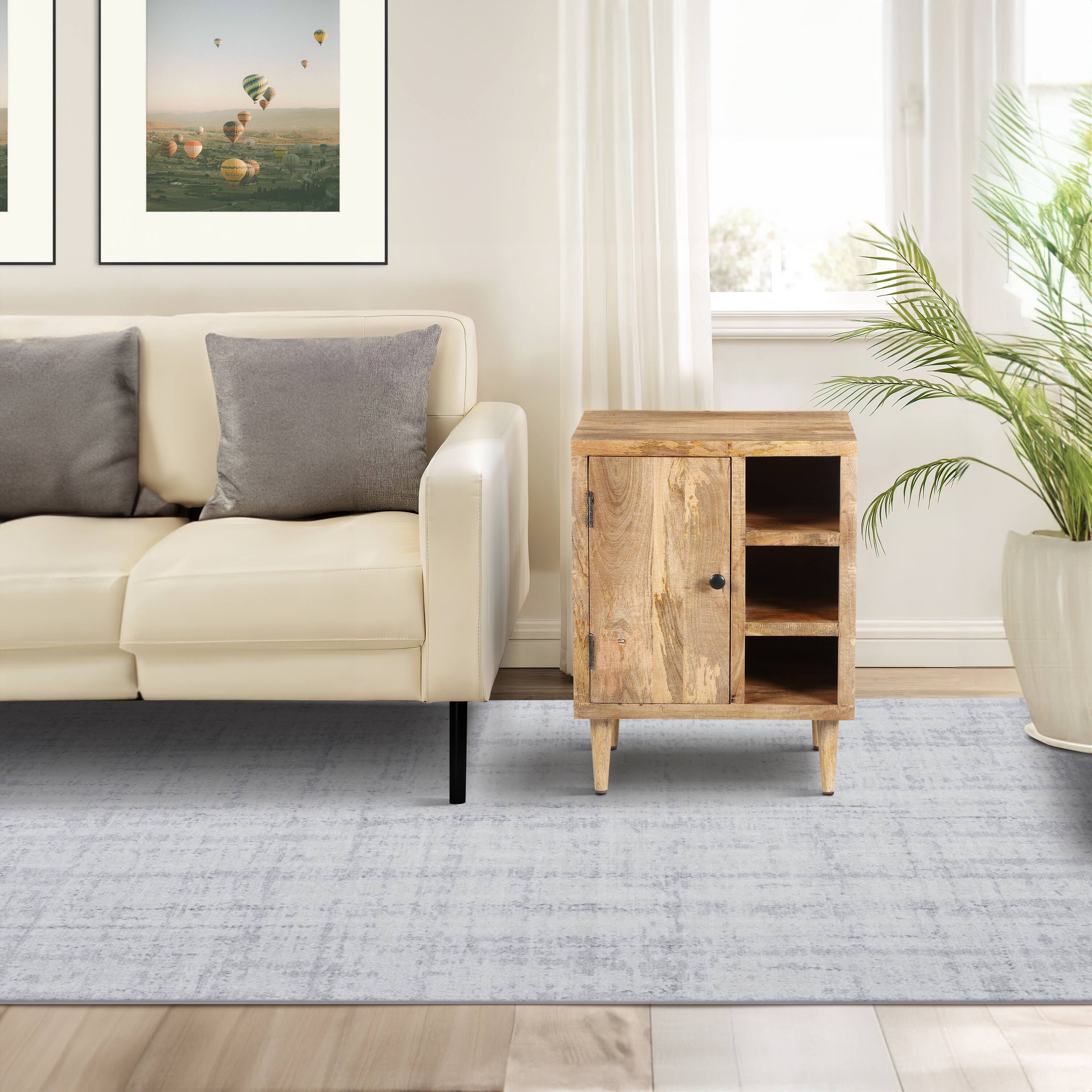 Alt View 9. Manhattan Lane - 27 Inch Mango Wood Side Table, Open Cubbies, 1 Door Cabinet - Brown.