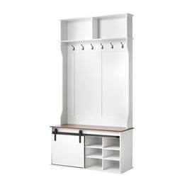 VEVOR - Hall Tree with Bench and Shoe Storage, 42" Wide, Entryway Hall Tree with Bench, Hanging Hooks, Storage Shelves - White