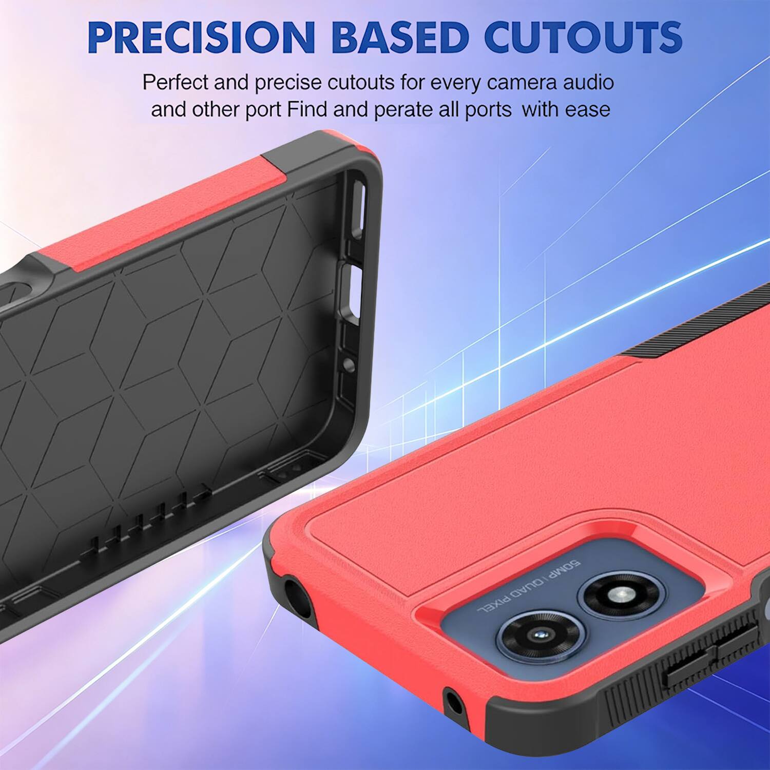 PRECISION BASED CUTOUTS  
Perfect and precise cutouts for every camera, audio, and other port. Find and operate all ports with ease.
