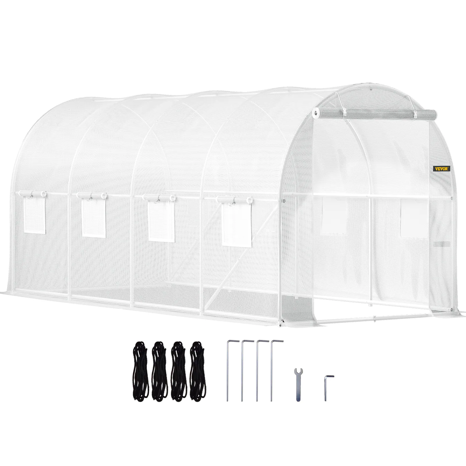 VEVOR - 15 x 6.5 x 7 ft Walk-in Tunnel Greenhouse,Portable Plant Hot House with Galvanized Steel Hoops,1 Top Beam,Diagonal Poles - White
