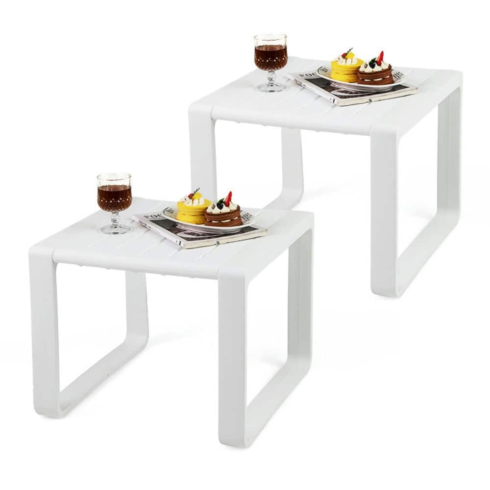 Pefilos - Weather Resistant Adirondack Outdoor Side Table Set of 2, Patio Coffee Table for Outdoor as Garden, Yard - White