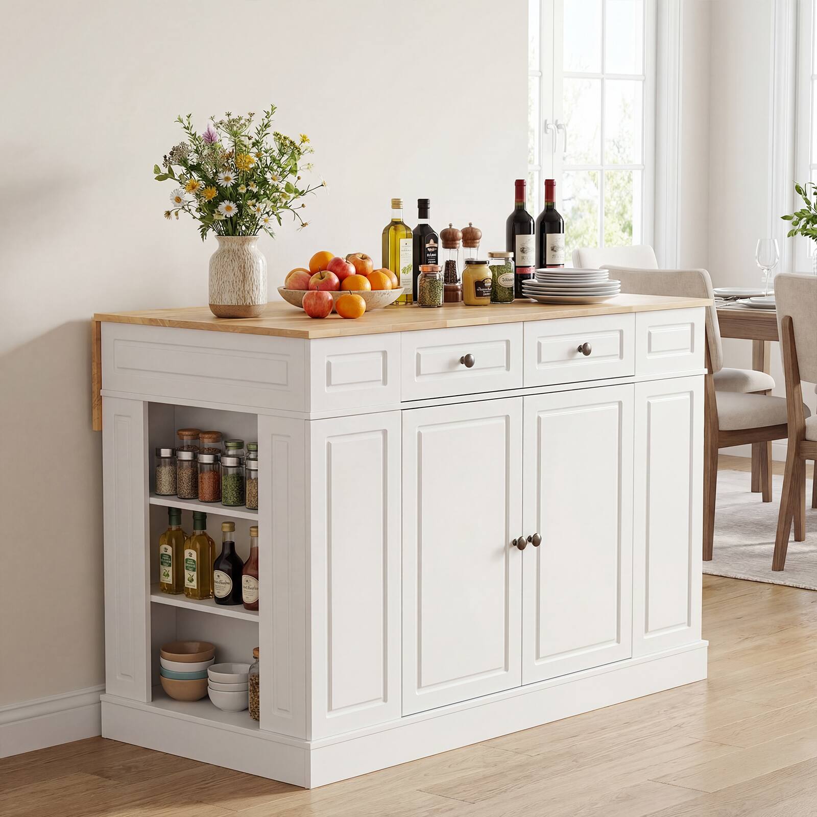 Alt View 3. Gymax - Gymax Kitchen Island Table w/ Storage Cabinet and Drop Leaf White - White.