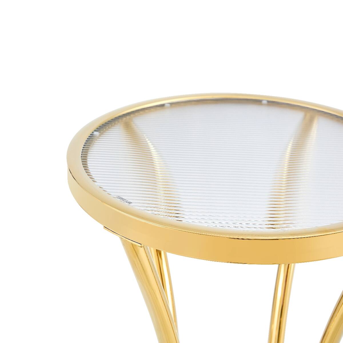 Alt View 8. Loheer - Loheer Round Bar Table with Ribbed Tempered Glass Top and Golden Stainless Steel Base - Golden.