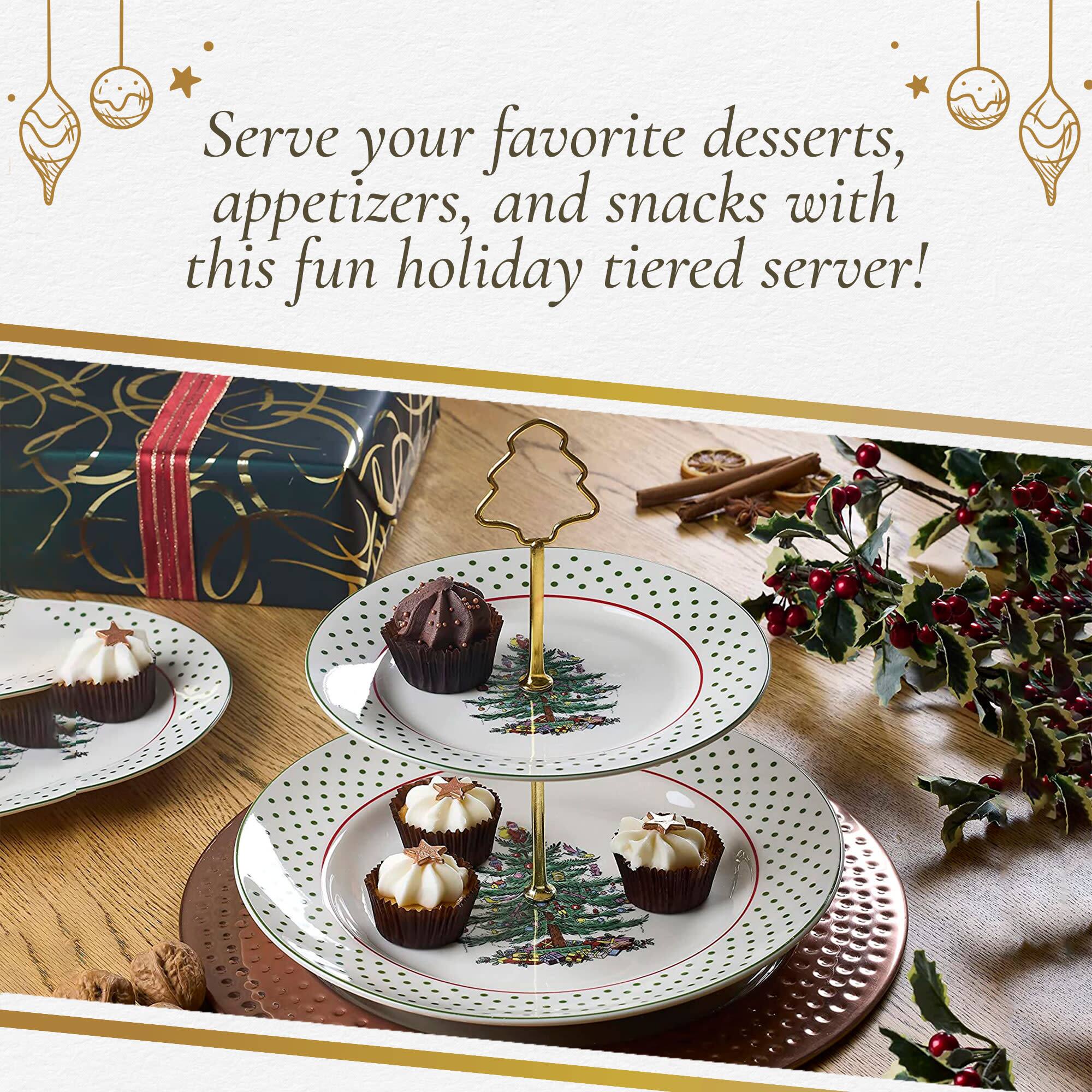 Serve your favorite desserts, appetizers, and snacks with this fun holiday tiered server!