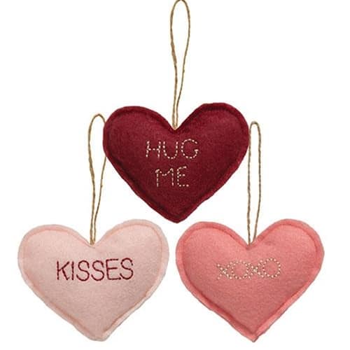 BreeBe - 3/Set Heart Felt Sayings Ornaments - Red, Light Pink, Pink