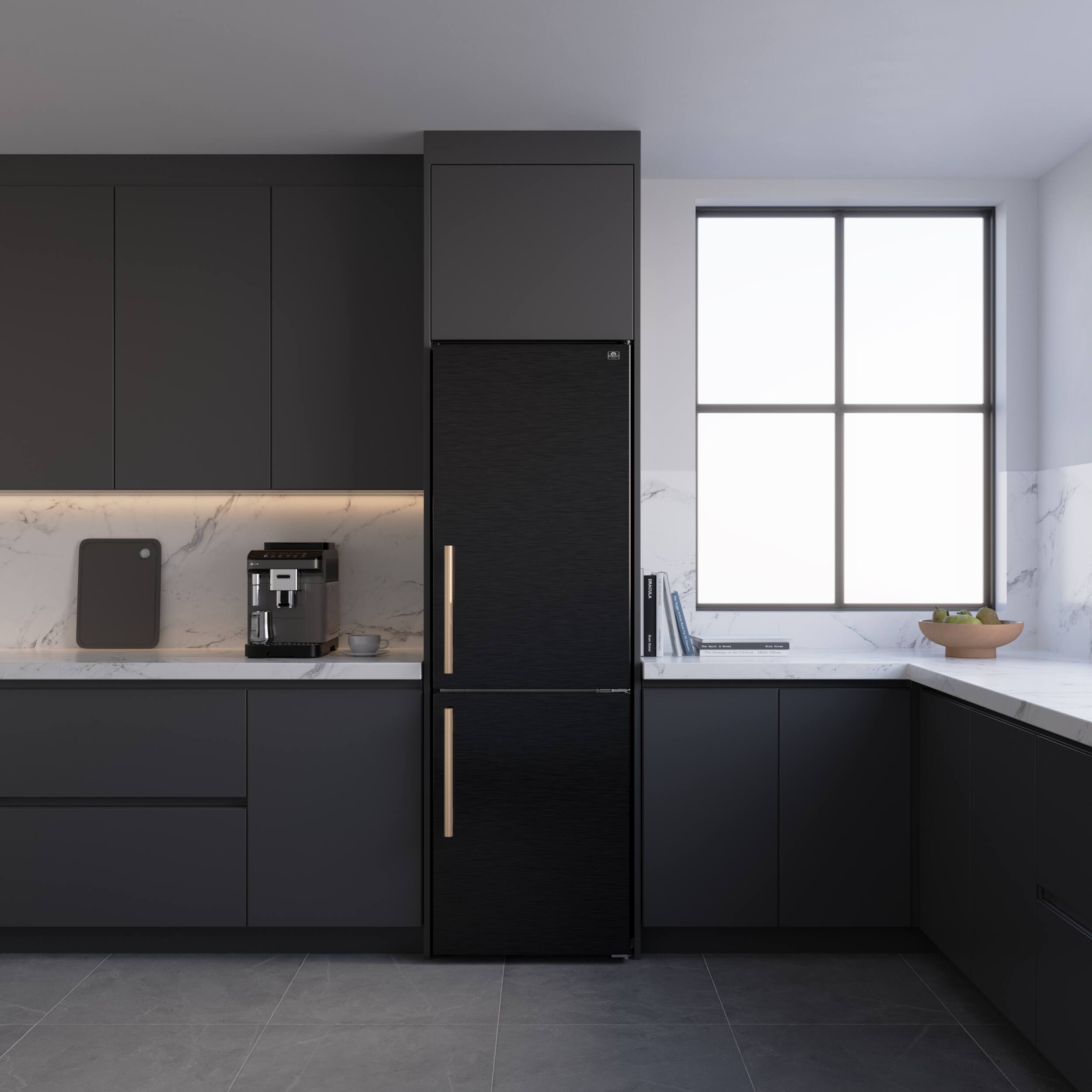 Alt View 9. Forno Appliances - Custodia 10.3 Cu. Ft. 24" Counter-Depth Bottom Freezer Refrigerator with Right-Hinge Door and Total No Frost - Black - Black.