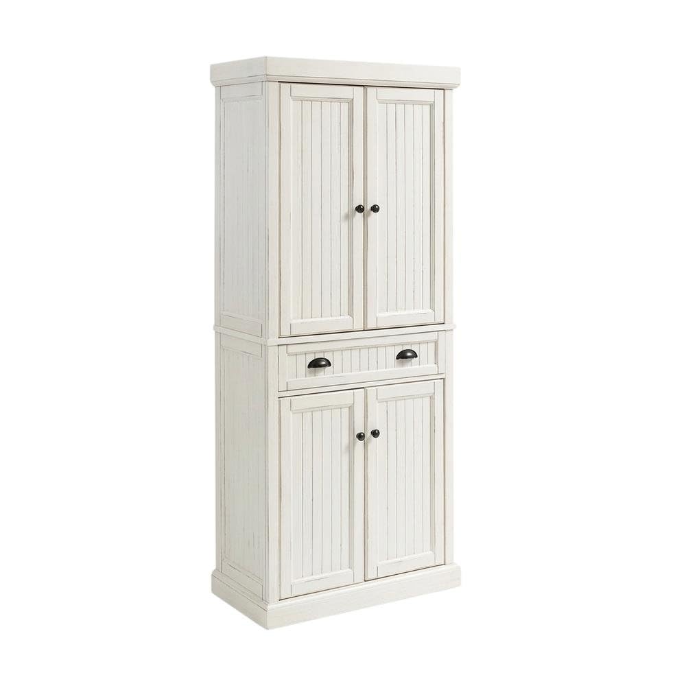 Left. FurniFact - White kitchen pantry cabinet with anti-tip safety feature - Distressed White.