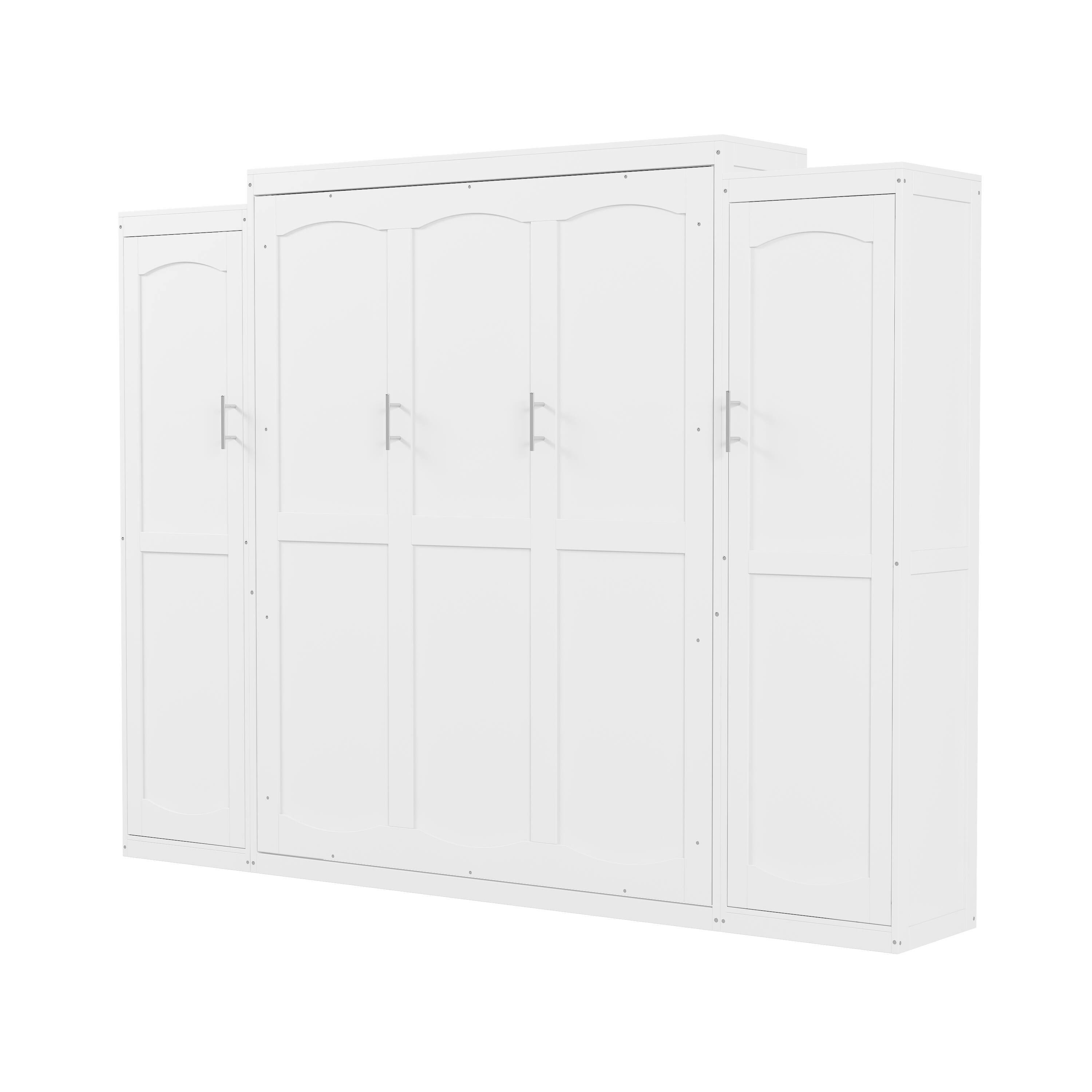 Alt View 8. Tiramisubest - Full Size Murphy Bed with 2 Wardrobe and Storage Shelf, Multifunctional Foldable Platform Bedframe, White - White.