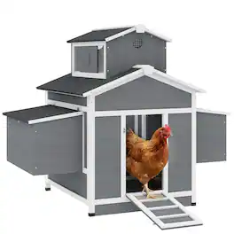 Pawhut - Coop for 2 Chickens, Wooden Hen House with Nesting Box, Pull-Out Tray - Gray