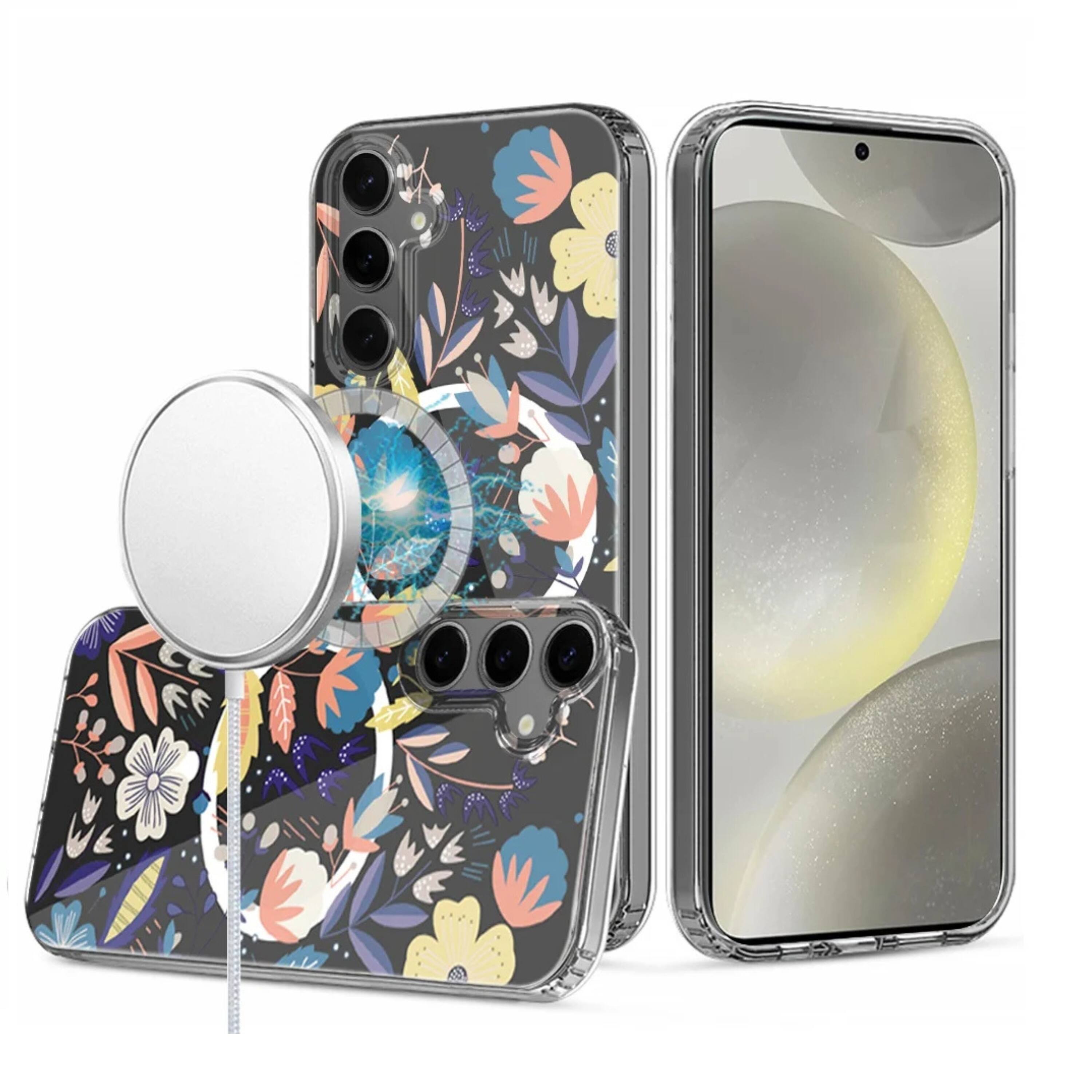 Front. Kitcheniva - Clear Floral Magnetic Circle Hybrid Phone Case With Tempered Glass For Samsung S25 Plus S24 Plus Garden - Multicolor.