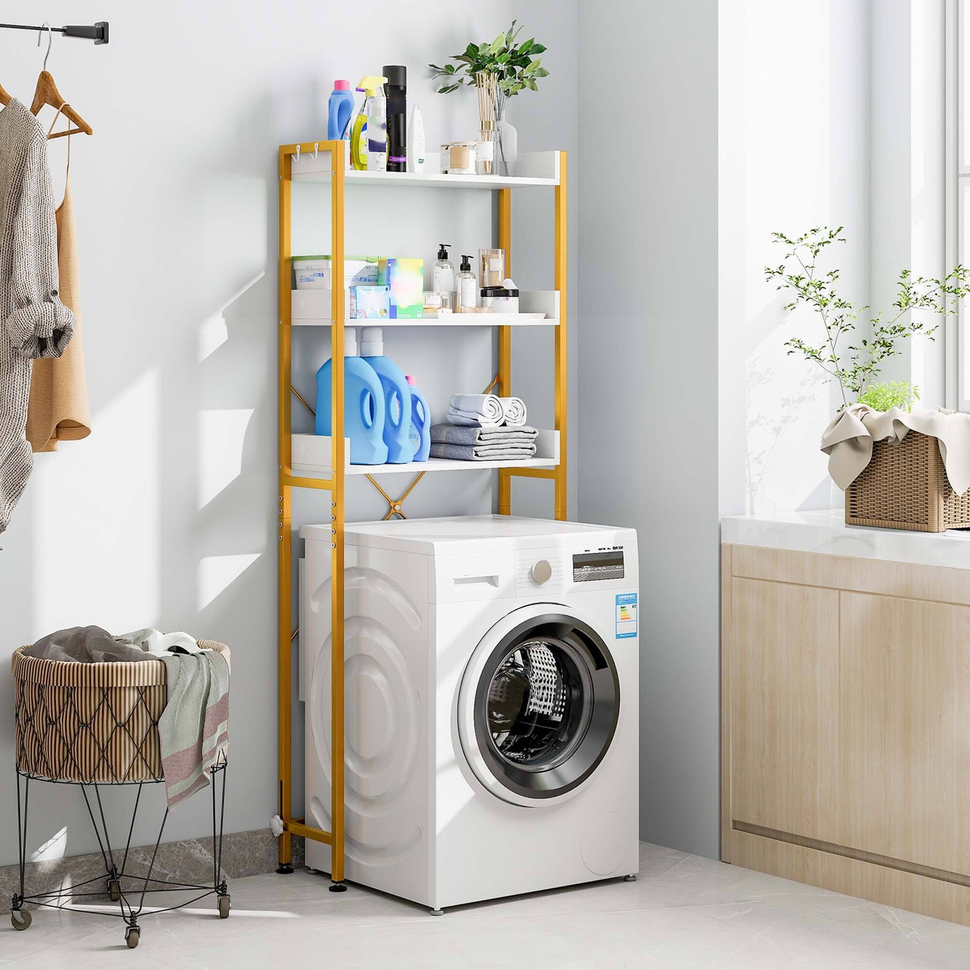 Alt View 4. Costway - Costway 3-Tier Over-The-Toilet Bathroom Shelf Metal Frame Space Saver Rack with 4 Hooks - White,Gold.