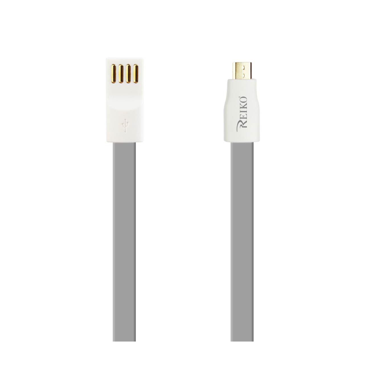 Front. Reiko - Flat Micro Usb Gold Plated Data Cable 3.9Ft With Cable Tie In Gray - Gray.