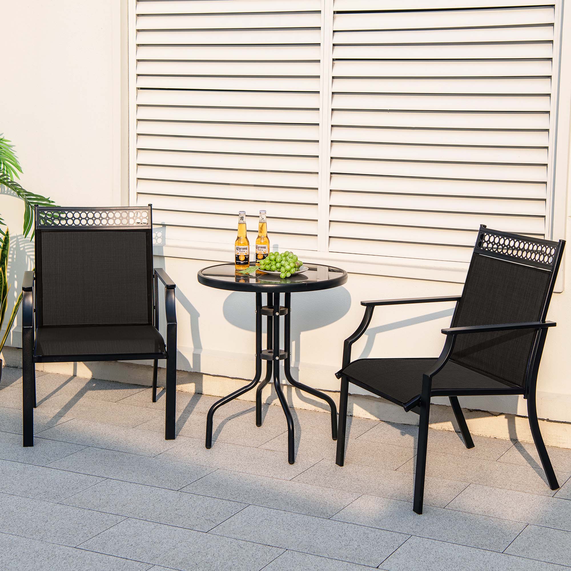 Alt View 1. Costway - Costway Patio Chairs Set of 2 with All Weather Breathable Fabric High Backrest Black - Black.