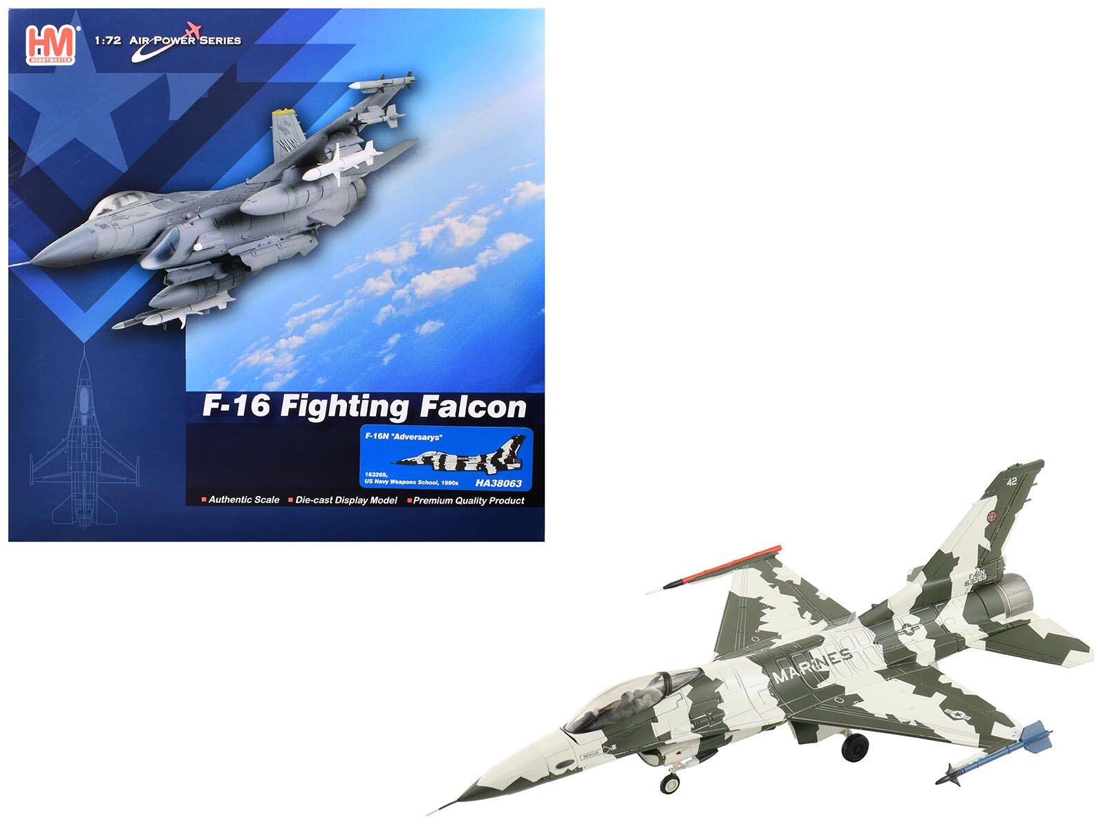 HM 1:72 AIR-POWER SERIES MOIRA F-16 Fighting Falcon F-16N "Adversaries" TE220S US Navy Weapons School, 1986 - 38063 Authentic Scale Die-cast Display Model Premium Quality Product 42 MARINES