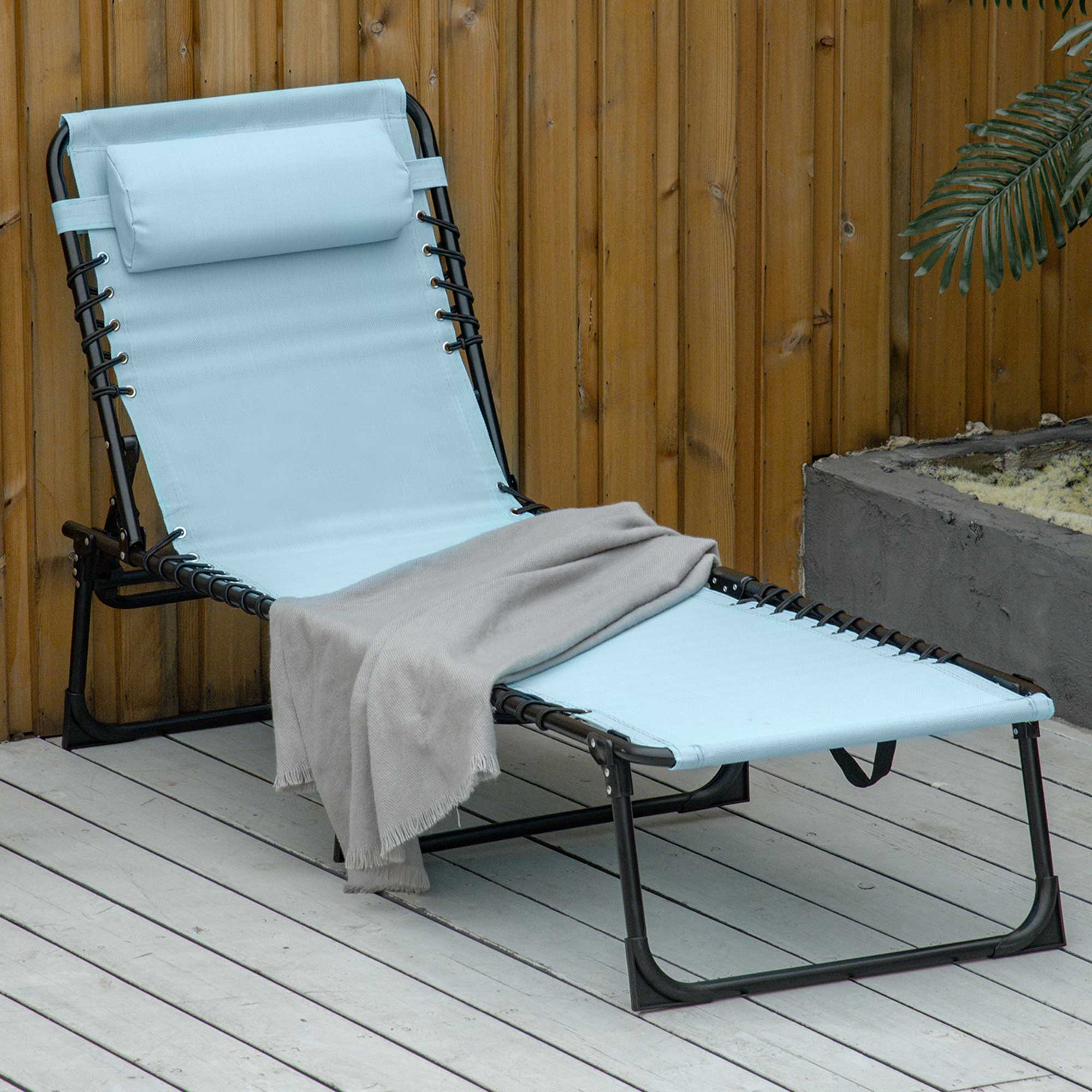 Alt View 1. Outsunny - Folding Chaise Lounge Chair, Patio Sun Tanning Chair, Outdoor Chaise Lounger with 4-Position Reclining Back - Sky Blue.