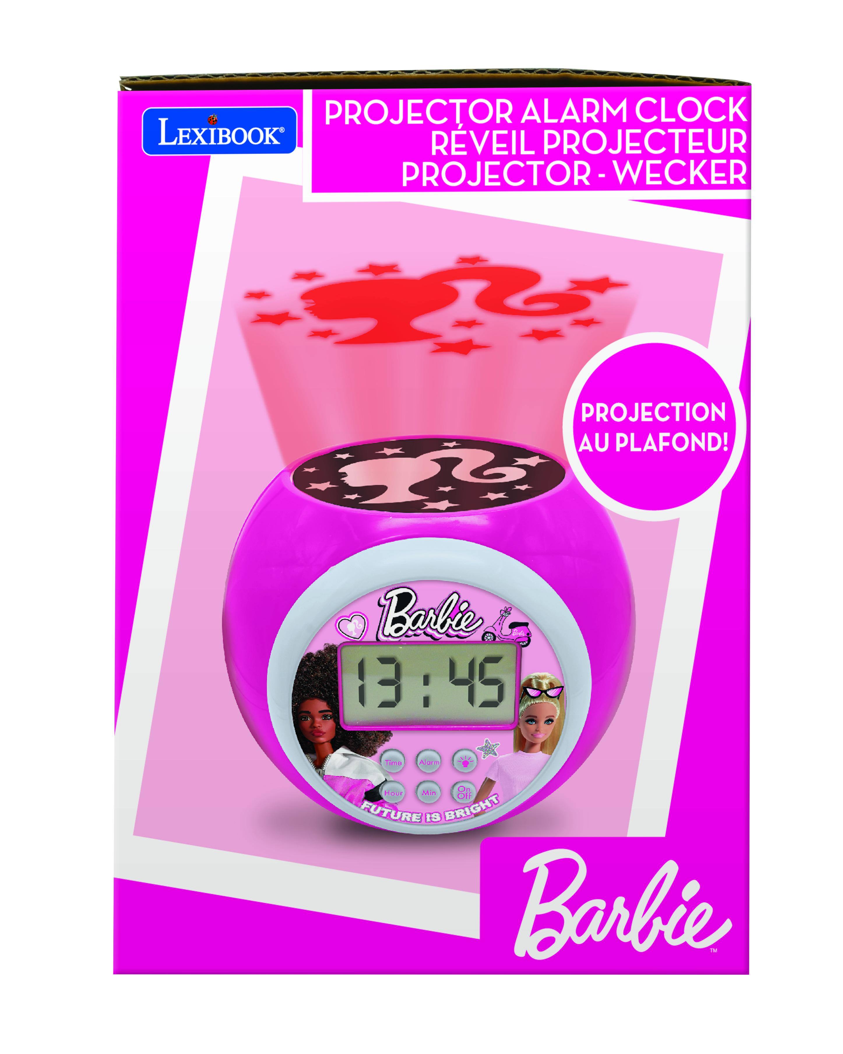 PROJECTOR ALARM CLOCK LEXIBOOK RVEIL PROJECTEUR PROJECTOR-WECKER PROJECTION AU PLAFOND!  
Barbie 13:45  
Time Alarm Hour Min  
FUTURE IS BRIGHT  
Barbie