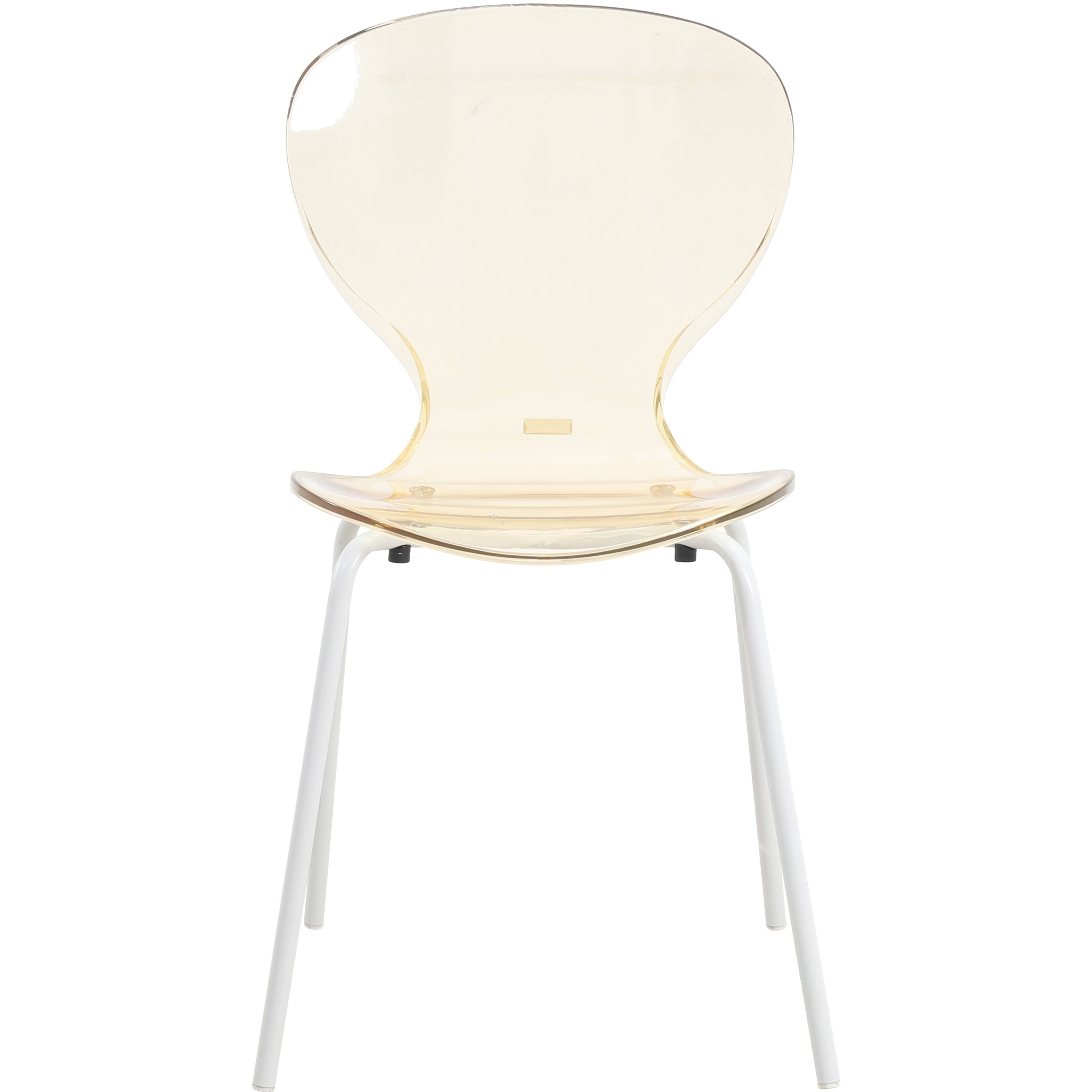 Alt View 2. LeisureMod - Oyster Modern Clear Plastic Dining Chair, Stackable Ergonomic Accent Chair with Powder Coated Steel Legs - Amber.