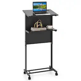 Costway - 1 PCS Mobile Lectern Podium Height Adjustable Rolling Laptop Cart Sturdy Metal Frame - Black