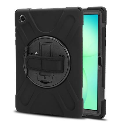 Front. Mybat - MyBat Rotatable Stand Protector Case with Wristband for Samsung Galaxy Tab A11 5G - Black - Black.