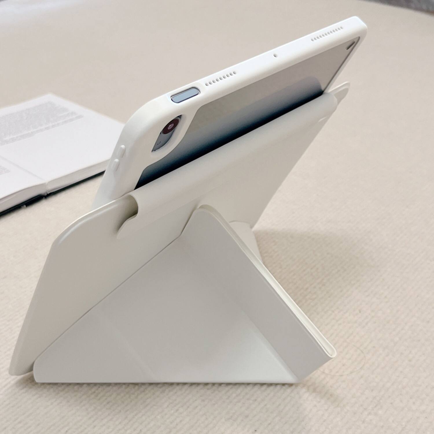 Angle. Dteck - for Apple iPad (A16) 11" 2025 & iPad  10th Gen 2022 Premium Vegan Leather Folio Case,Y-Fold Magnetic Closure Flip Cover - White.