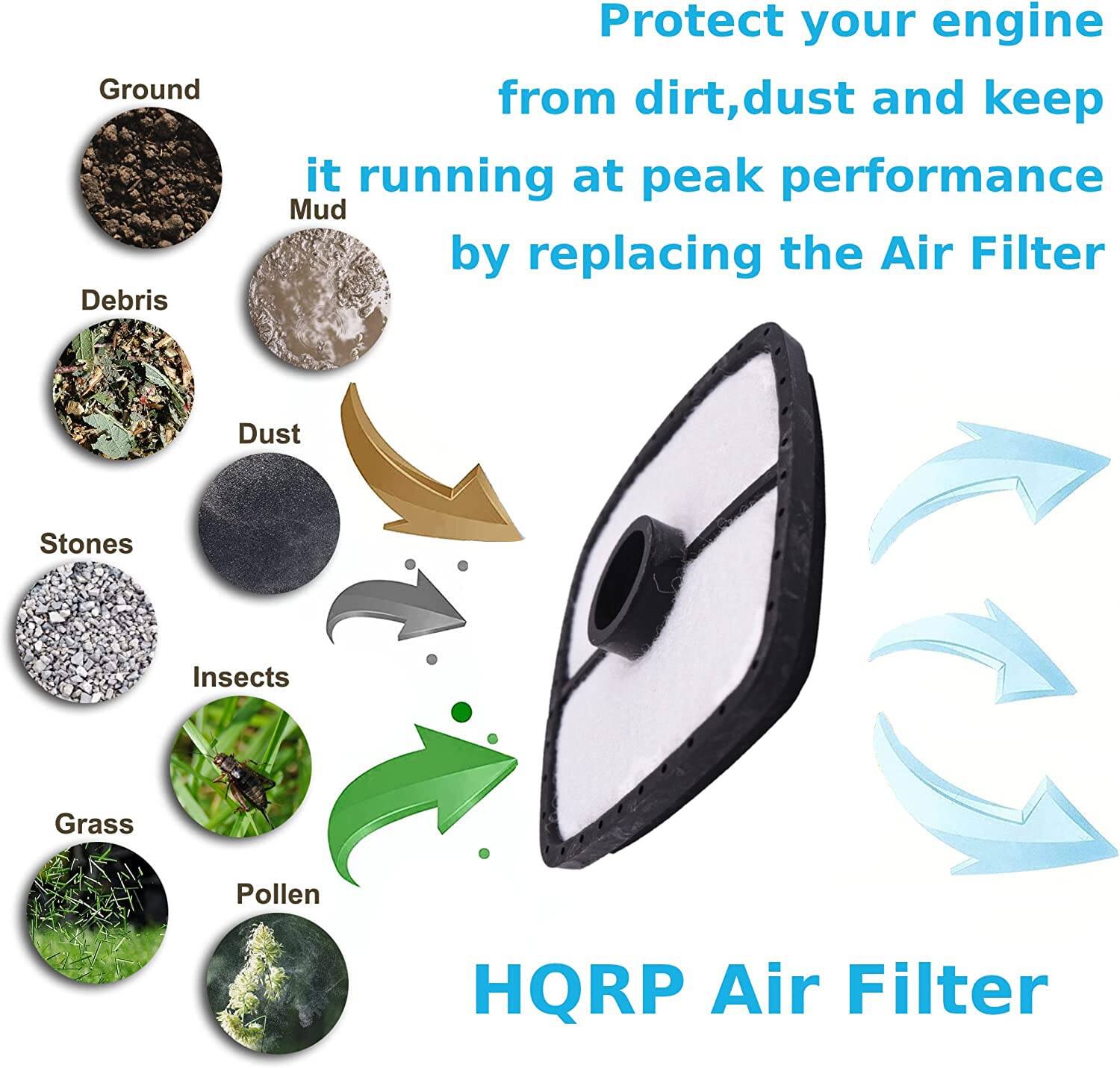 Protect your engine from dirt, dust, and keep it running at peak performance by replacing the Air Filter.

Ground Debris
- Mud
- Dust
- Stones
- Insects
- Grass
- Pollen

HQRP Air Filter