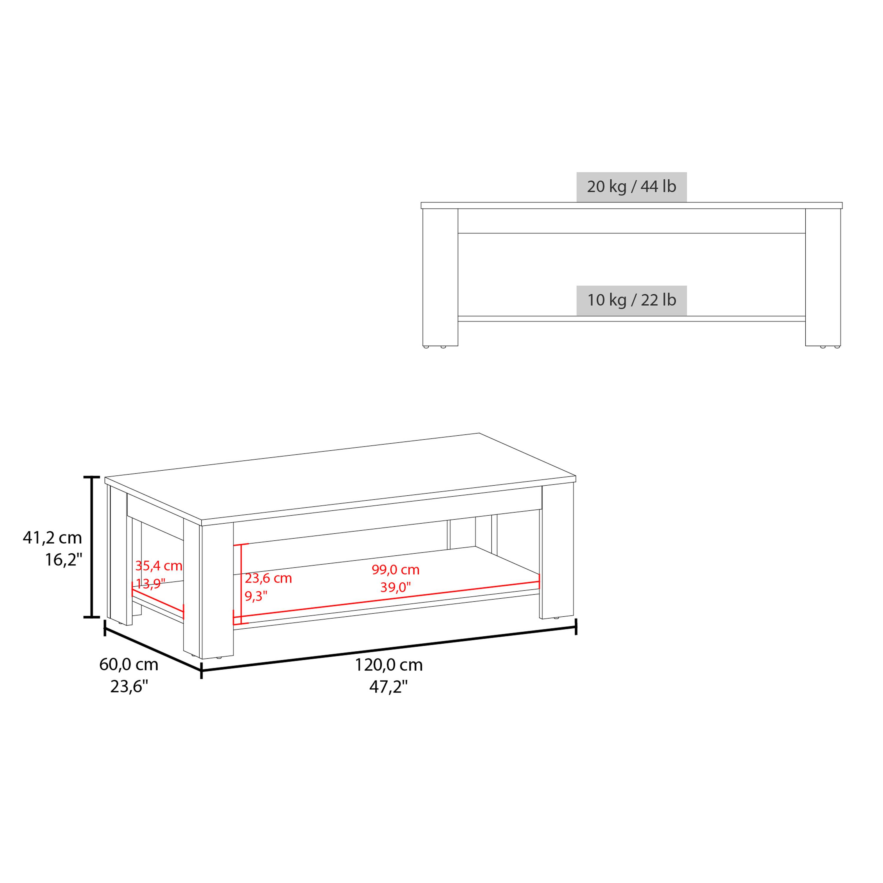 20 kg / 44 lb  
10 kg / 22 lb  

41,2 cm / 16,2"  
35,4 cm / 13,9"  
23,6 cm / 9,3"  
99,0 cm / 39,0"  
60,0 cm / 23,6"  
120,0 cm / 47,2"