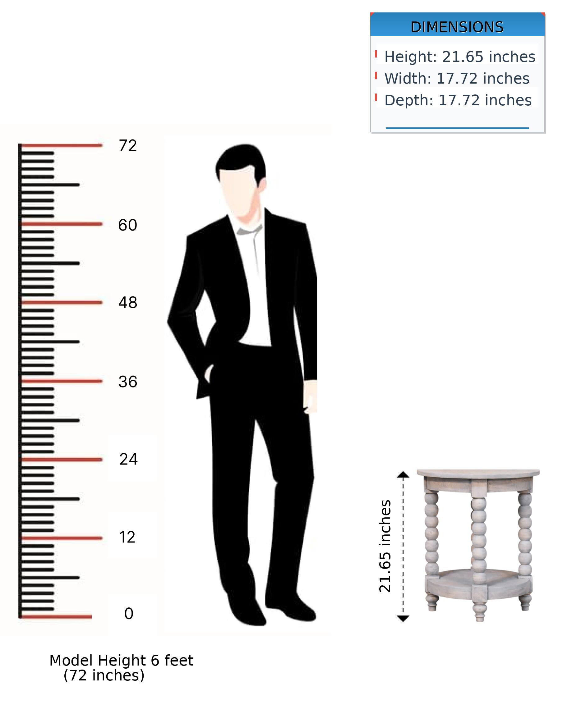 DIMENSIONS  
Height: 21.65 inches  
Width: 17.72 inches  
Depth: 17.72 inches  

Model Height 6 feet (72 inches)