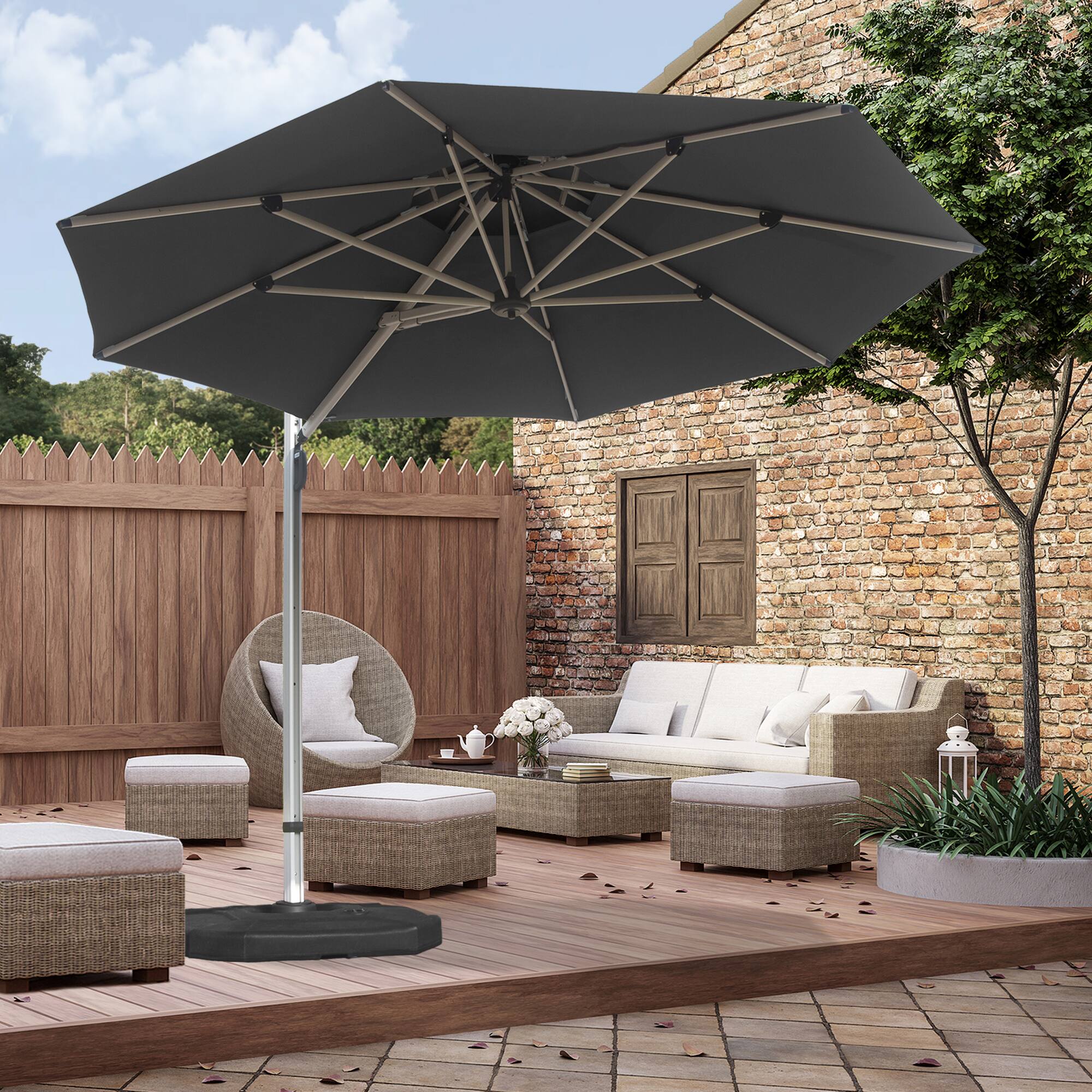 Alt View 1. Ecooso - Round Cantilever Umbrella with Center Pole (Base Not Included) - Gray.