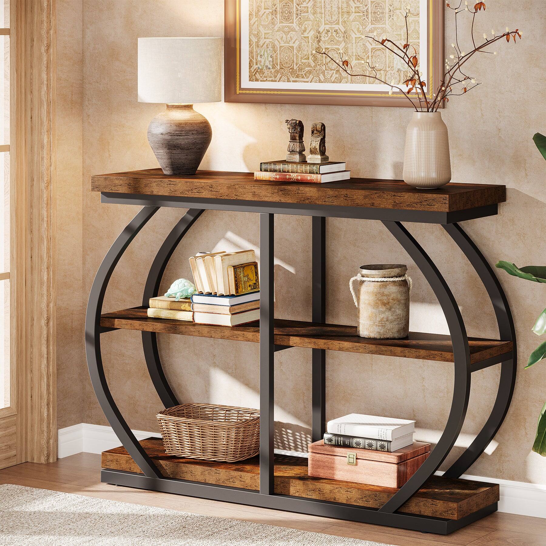 Tribesigns Console Table with Metal Frame, Storage Shelves, Space ...