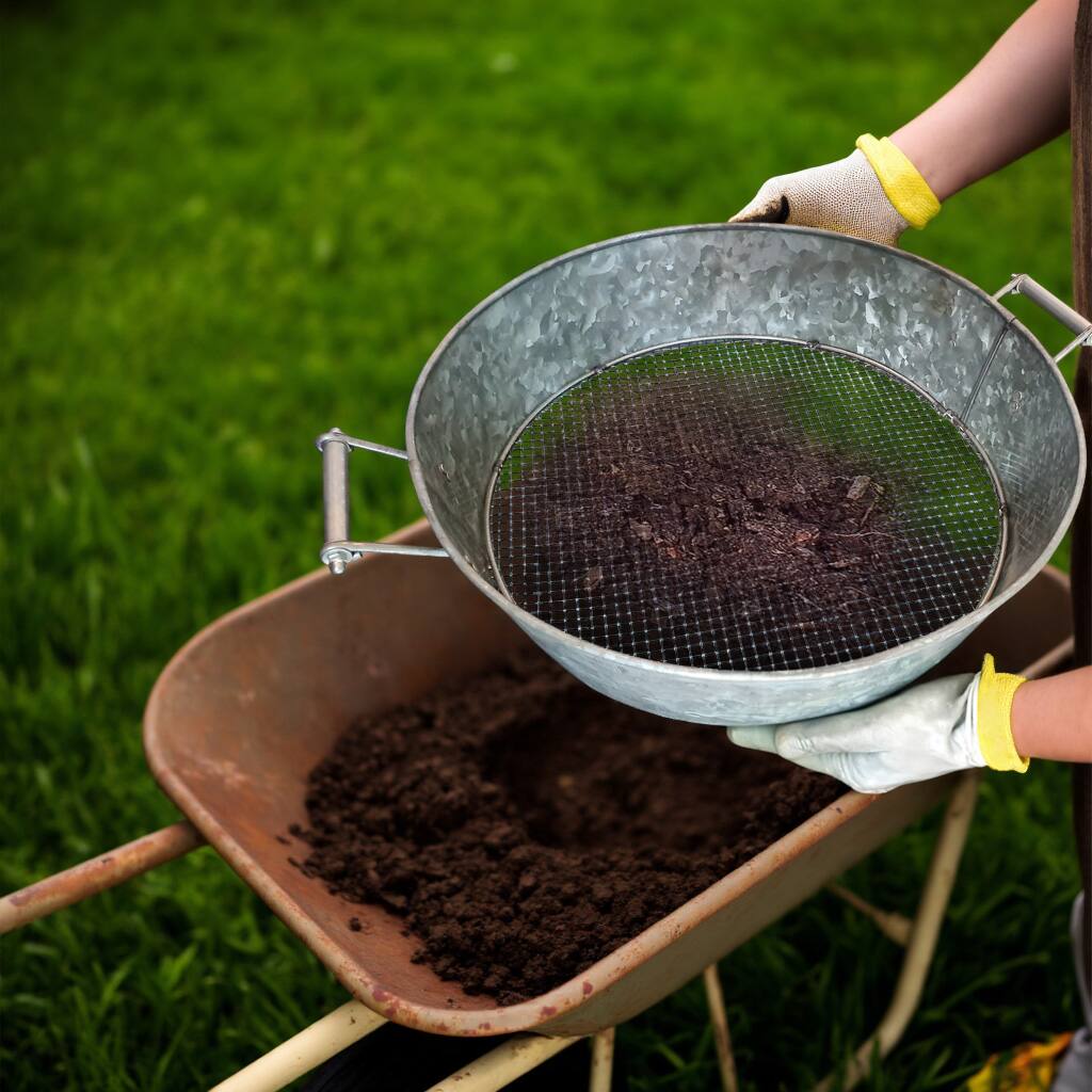 Alt View 9. Manhattan Lane - Round Galvanized Steel Compost Sifter with Wire Mesh Design Base - Silver.