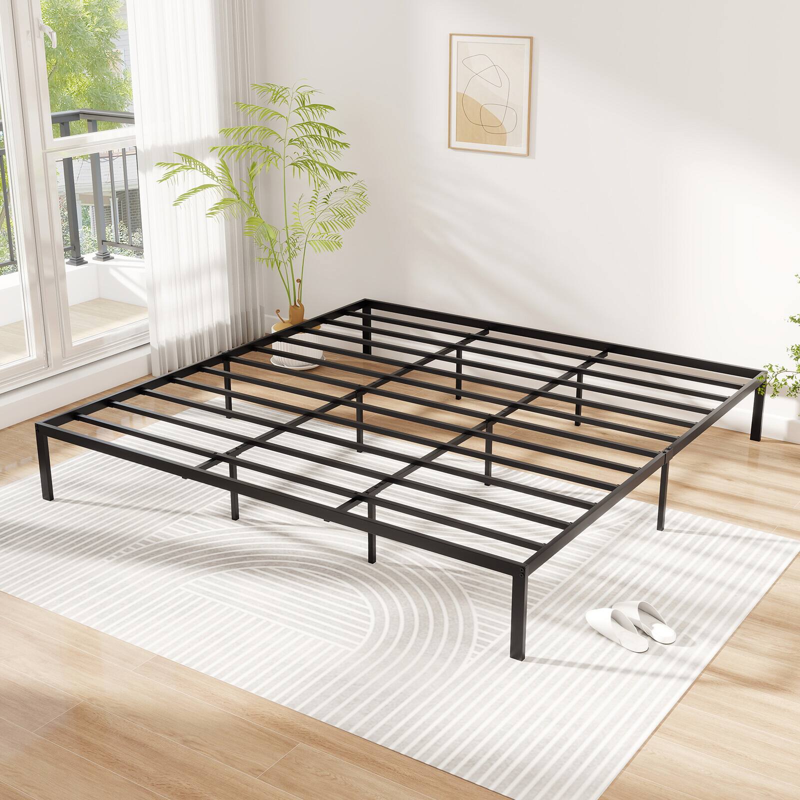 Alt View 1. Gymax - Gymax King Size Metal Bed Frame Heavy Duty Support Slats Mattress Foundation - Black.