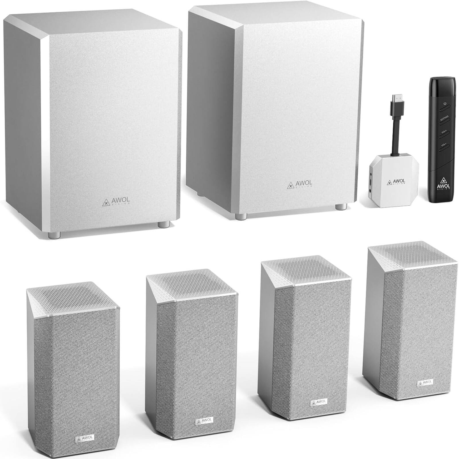 AWOL Vision - SystemThunderBeat 4.2.2 All-Wireless, with Dual 120W Subwoofers and Upward Firing Speakers, Dolby Atmos DTS Support - White