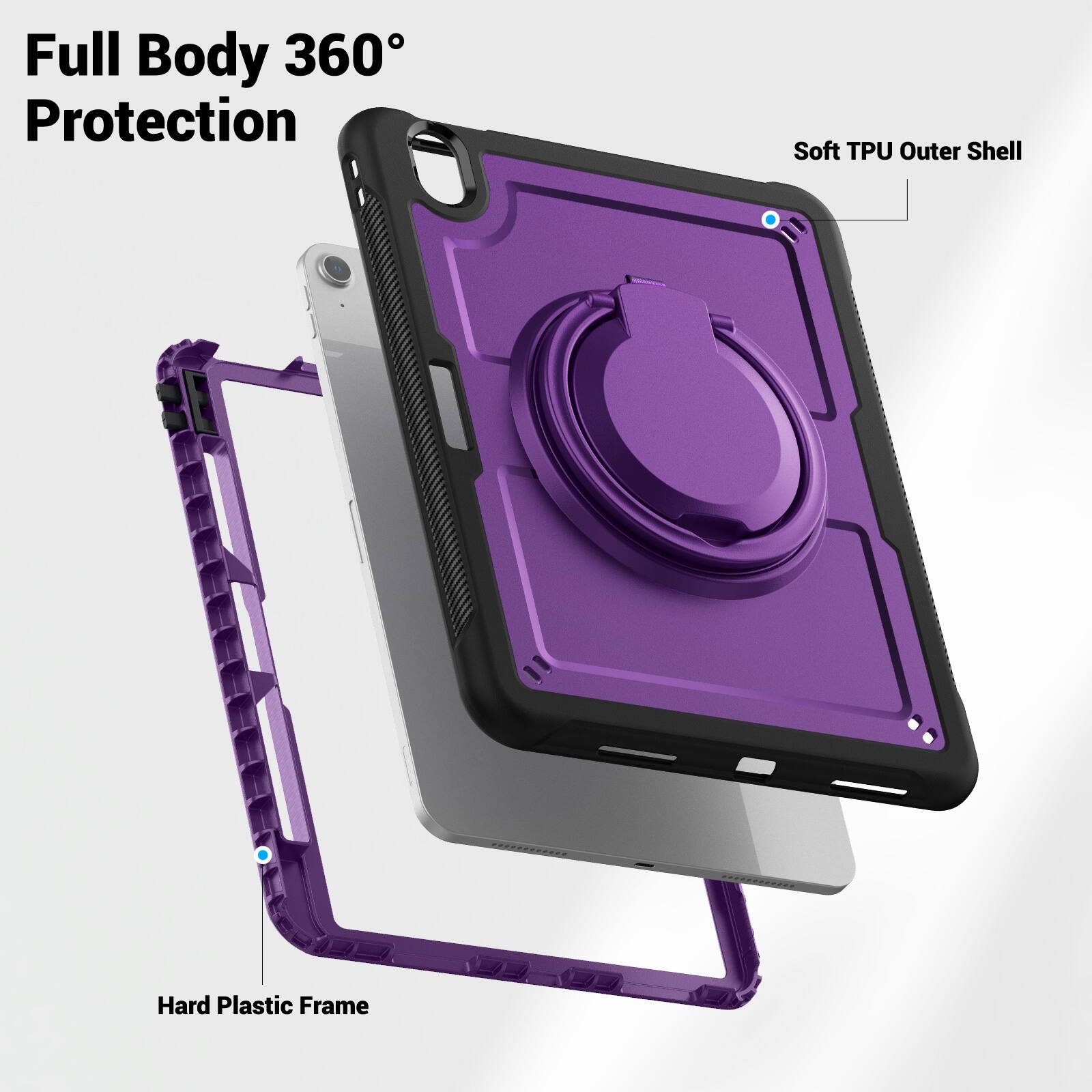 Full Body 360° Protection  
Soft TPU Outer Shell  
Hard Plastic Frame