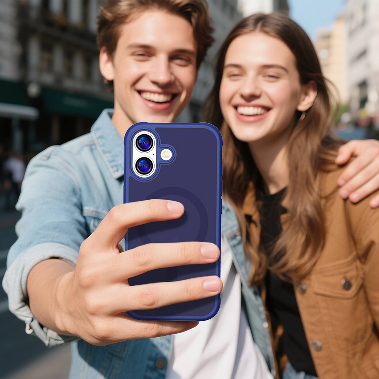 Alt View 2. Dteck - Magnetic for iPhone 17 Case, Compatible with MagSafe, Military Grade Drop Protection Translucent Matte Phone Cover - Blue.