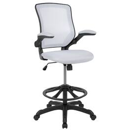 Emma + Oliver - Mid-Back Mesh Ergonomic Drafting Chair with Foot Ring and Flip-Up Arms - White